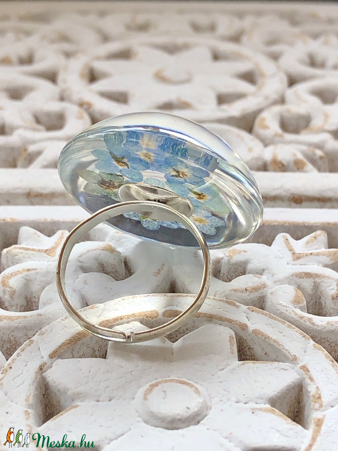 Kék nefelejcs gyűrű-műgyanta,nikkelmentes,állítható méret - ékszer - gyűrű - kerek gyűrű - Meska.hu