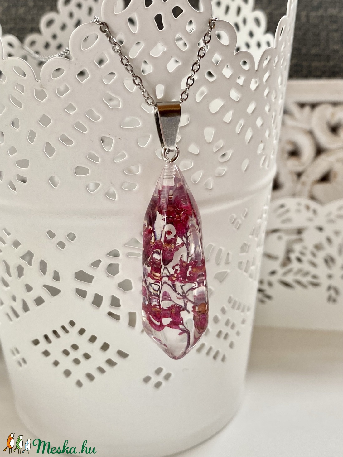 Tűzgyöngyvirág inga-műgyanta medál,II. - ékszer - nyaklánc - medál - Meska.hu