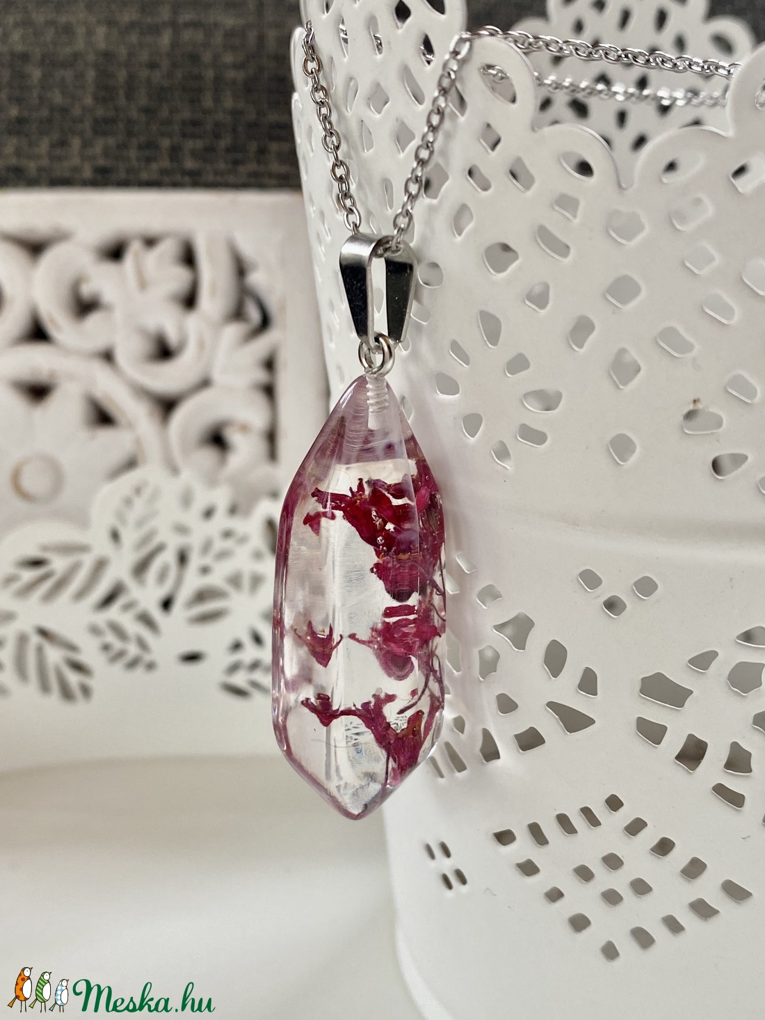 Tűzgyöngyvirág inga-műgyanta medál,II. - ékszer - nyaklánc - medál - Meska.hu