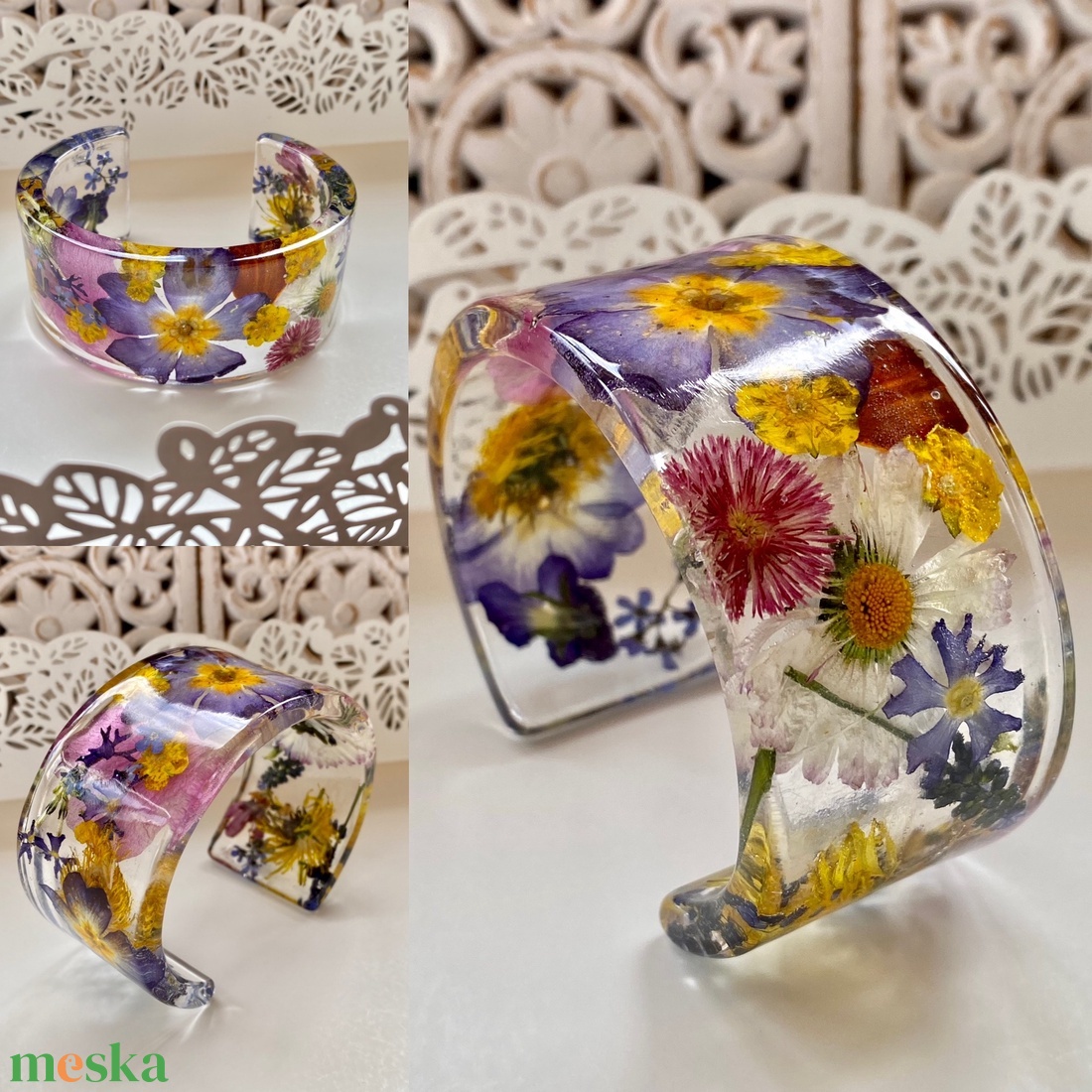 Színes virágok I-műgyanta karperec - ékszer - karkötő - karperec - Meska.hu