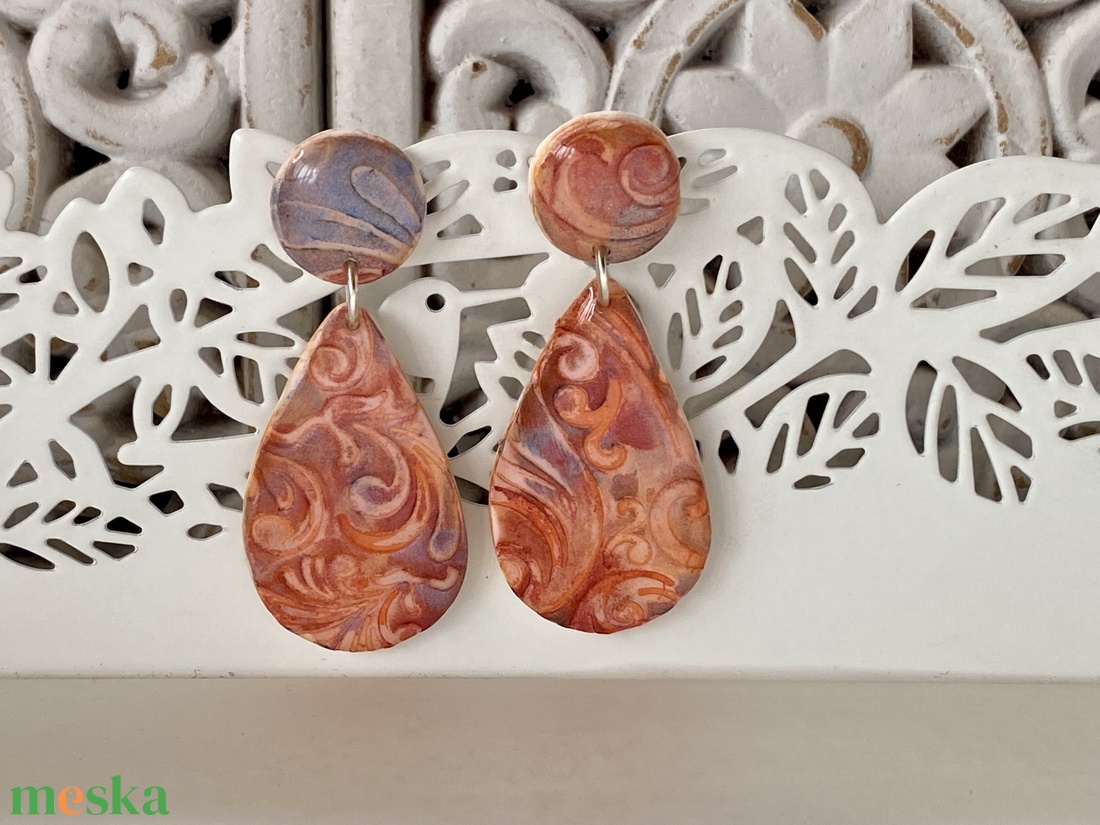 Kék-narancs henna mintás fülbevaló - ékszer - fülbevaló - lógó csepp fülbevaló - Meska.hu Kék-narancs henna mintás fülbevaló - ékszer - fülbevaló - lógó csepp fülbevaló - Meska.hu
