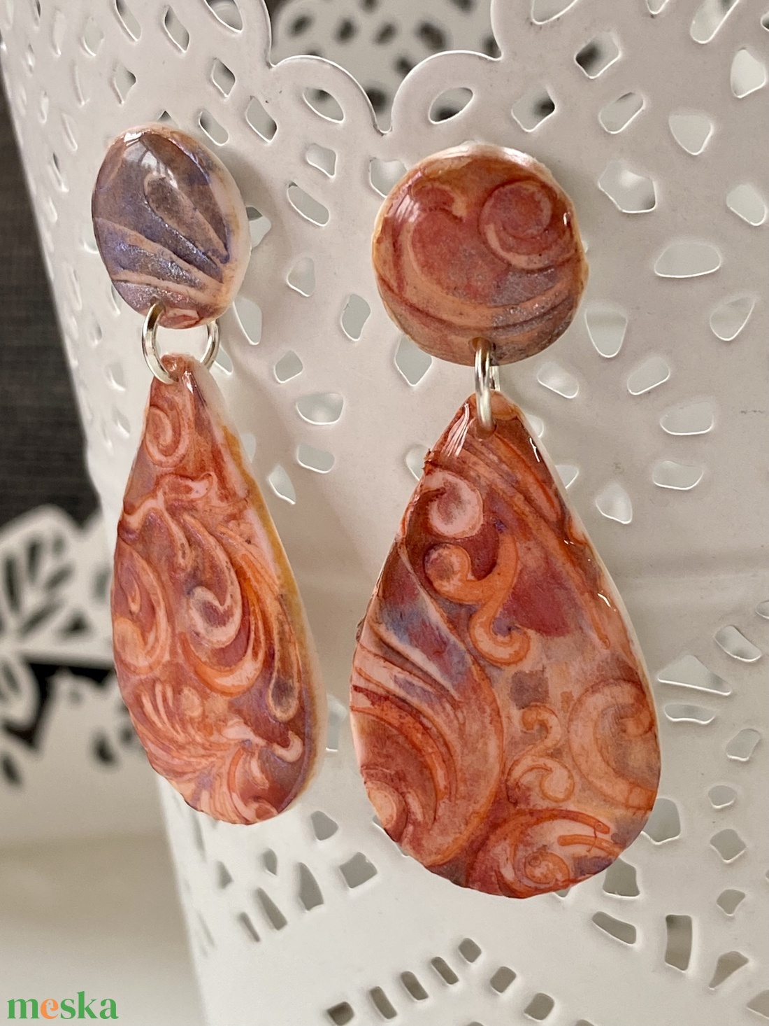 Kék-narancs henna mintás fülbevaló - ékszer - fülbevaló - lógó csepp fülbevaló - Meska.hu Kék-narancs henna mintás fülbevaló - ékszer - fülbevaló - lógó csepp fülbevaló - Meska.hu