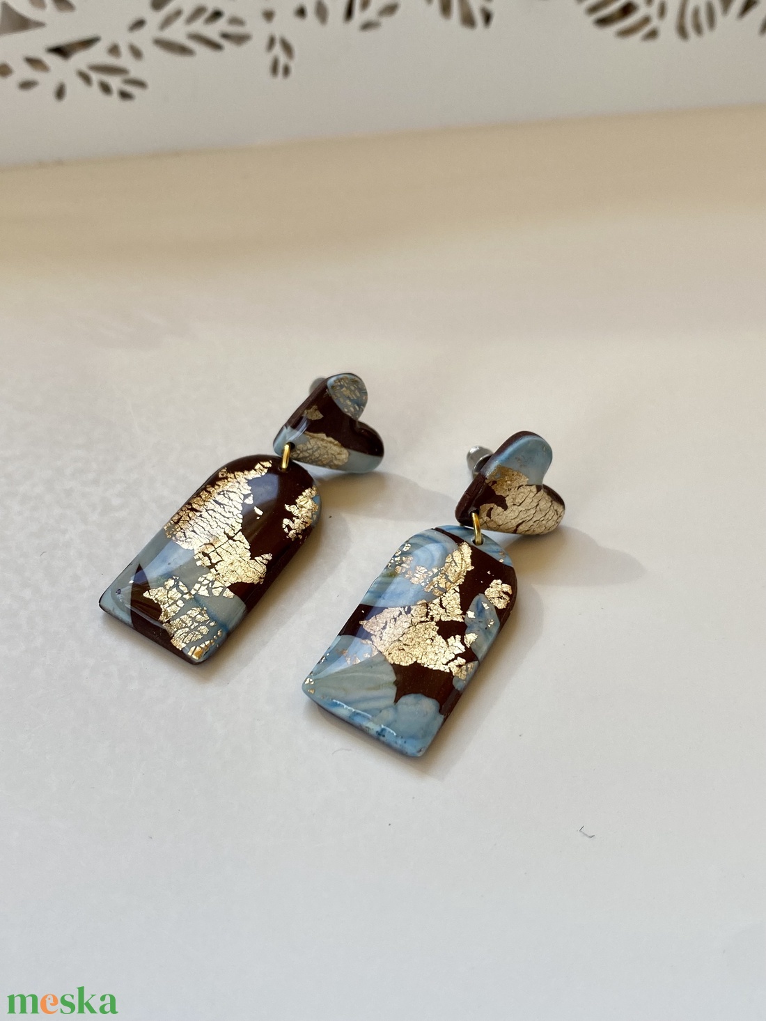 Barna/arany/kk fülbevaló - ékszer - fülbevaló - lógós kerek fülbevaló - Meska.hu