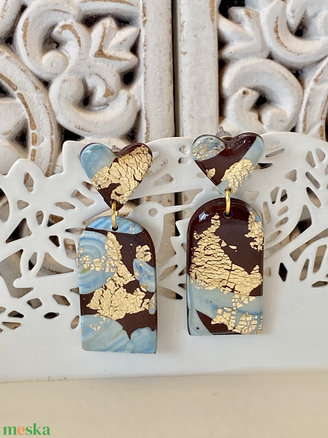 Barna/arany/kk fülbevaló - ékszer - fülbevaló - lógós kerek fülbevaló - Meska.hu