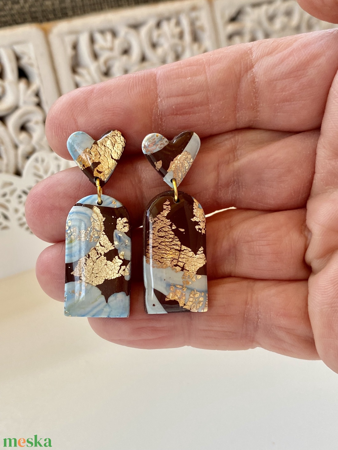 Barna/arany/kk fülbevaló - ékszer - fülbevaló - lógós kerek fülbevaló - Meska.hu