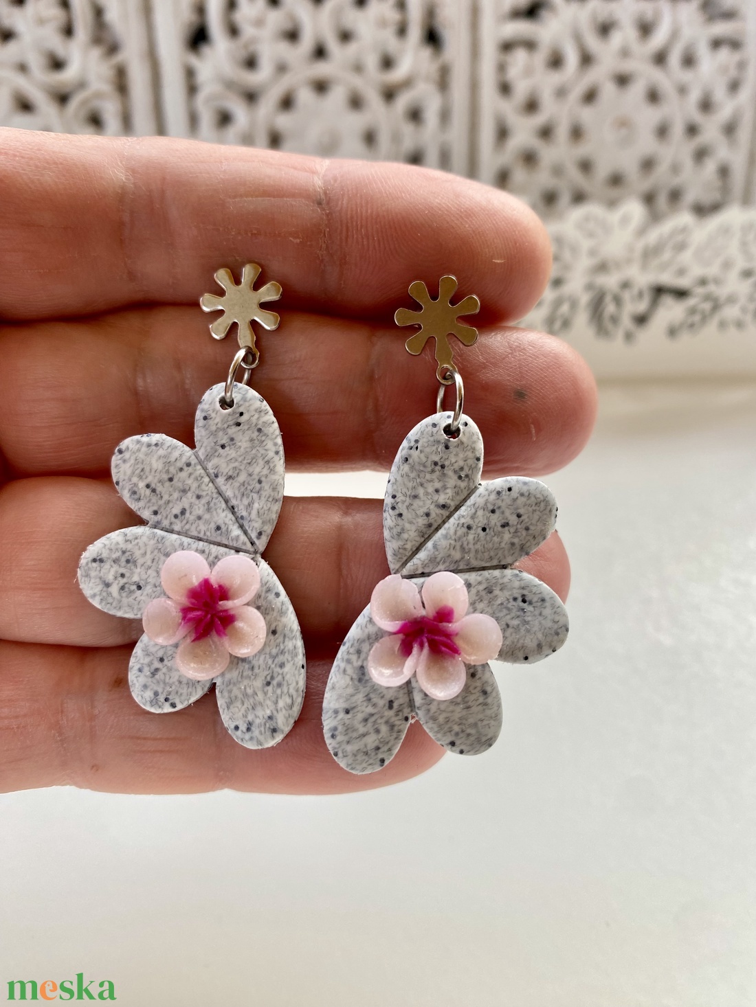 Cseresznye virgos legyező forma fülbevaló  - ékszer - fülbevaló - lógó fülbevaló - Meska.hu