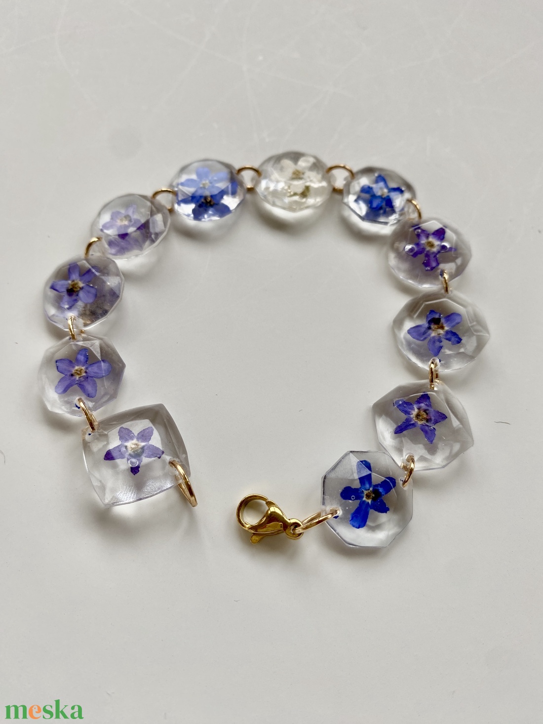 Nefelejcses elegns,epoxi gyanta karkötő - ékszer - karkötő - Meska.hu