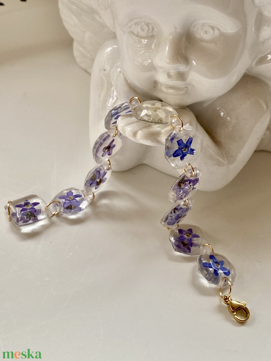 Nefelejcses elegns,epoxi gyanta karkötő - ékszer - karkötő - Meska.hu