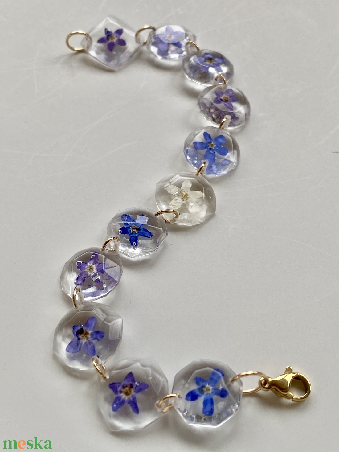 Nefelejcses elegns,epoxi gyanta karkötő - ékszer - karkötő - Meska.hu