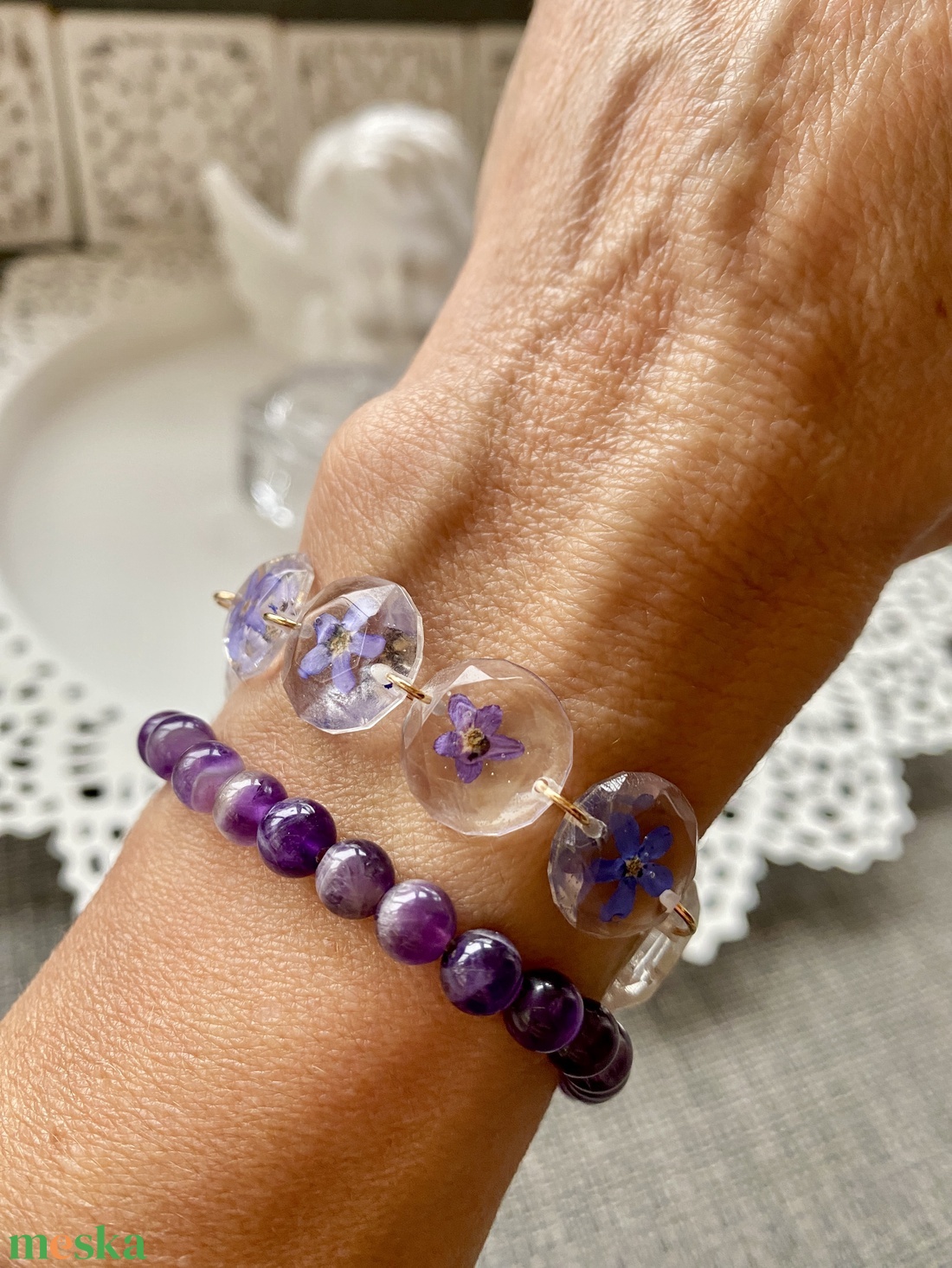 Nefelejcses elegns,epoxi gyanta karkötő - ékszer - karkötő - Meska.hu