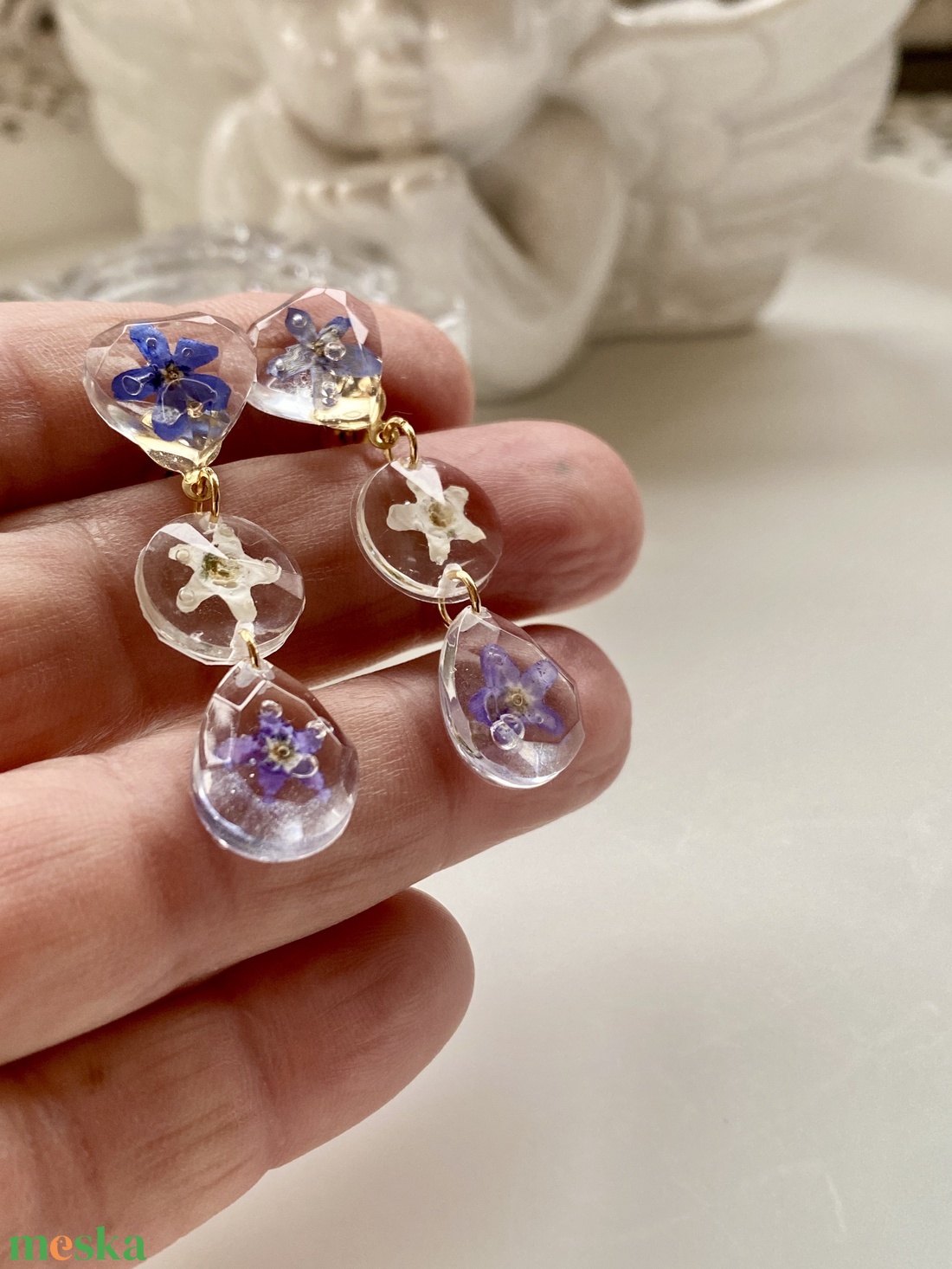 Nefelejcses 3 forma,epoxi gyanta fülbevaló - ékszer - fülbevaló - lógó fülbevaló - Meska.hu