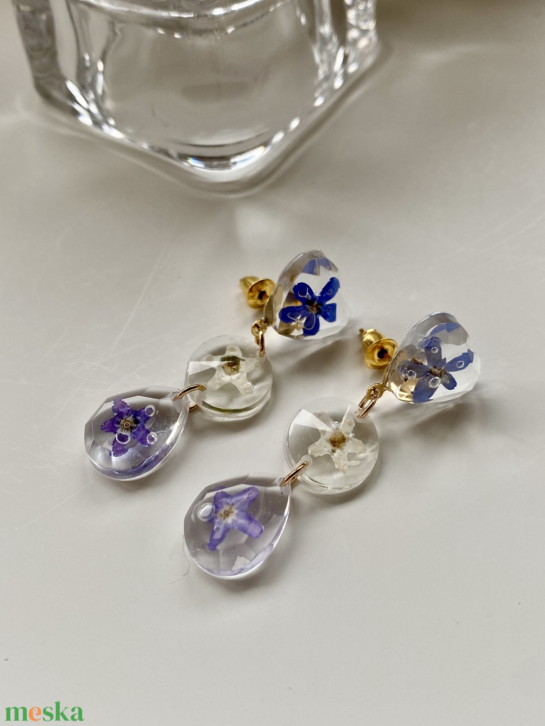 Nefelejcses 3 forma,epoxi gyanta fülbevaló - ékszer - fülbevaló - lógó fülbevaló - Meska.hu