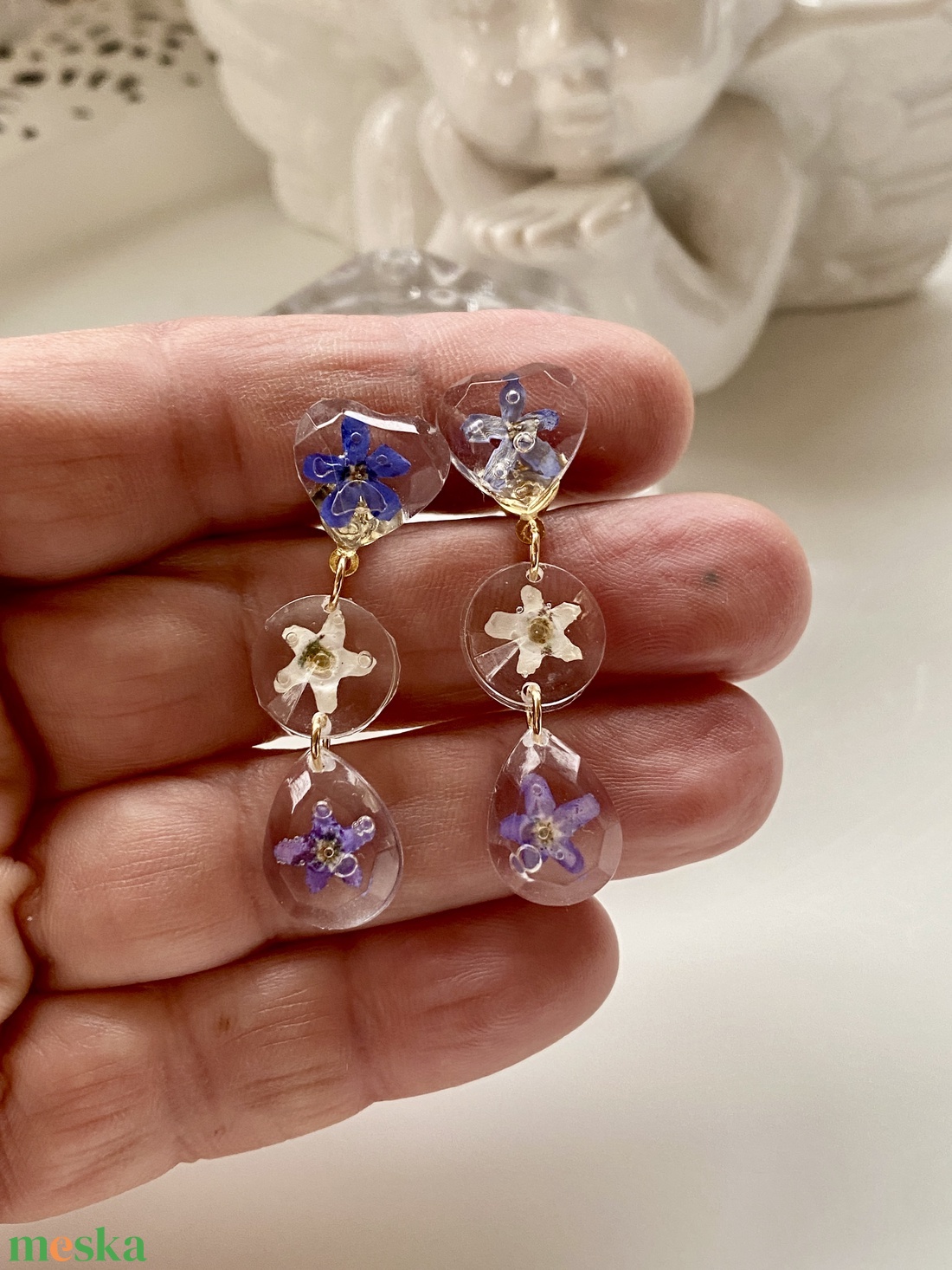 Nefelejcses 3 forma,epoxi gyanta fülbevaló - ékszer - fülbevaló - lógó fülbevaló - Meska.hu