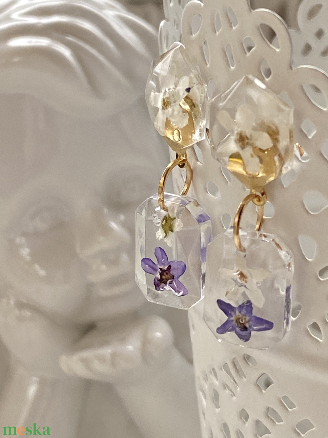 Nefelejcses 2 forma,epoxi gyanta fülbevaló - ékszer - fülbevaló - lógó fülbevaló - Meska.hu