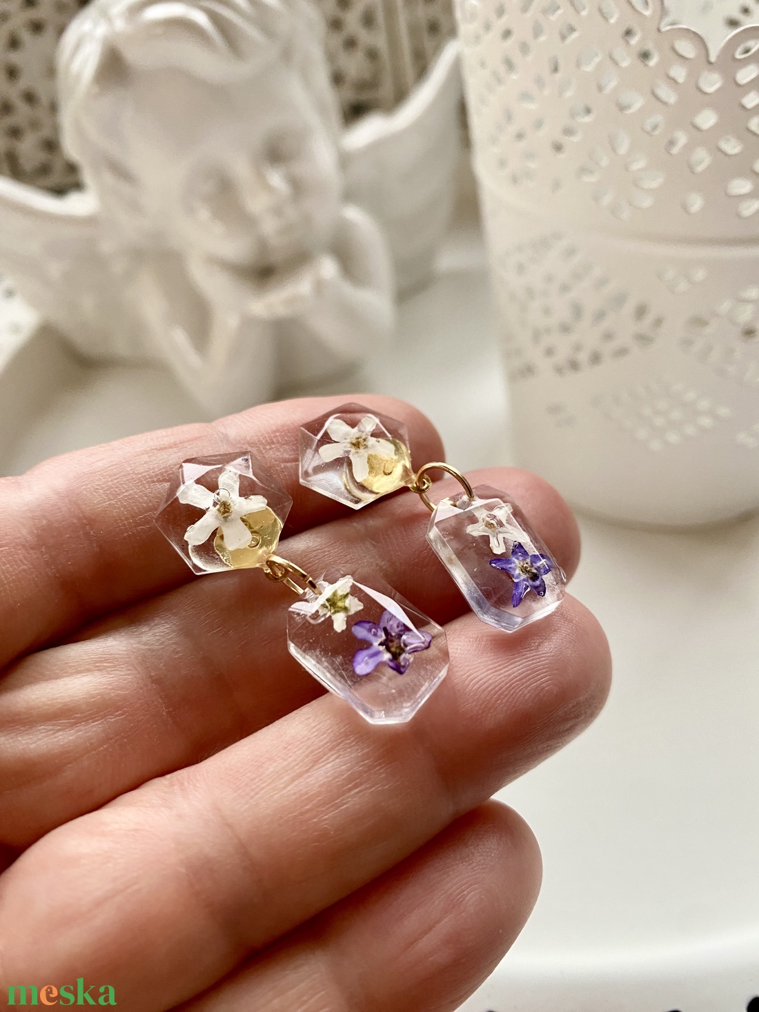 Nefelejcses 2 forma,epoxi gyanta fülbevaló - ékszer - fülbevaló - lógó fülbevaló - Meska.hu