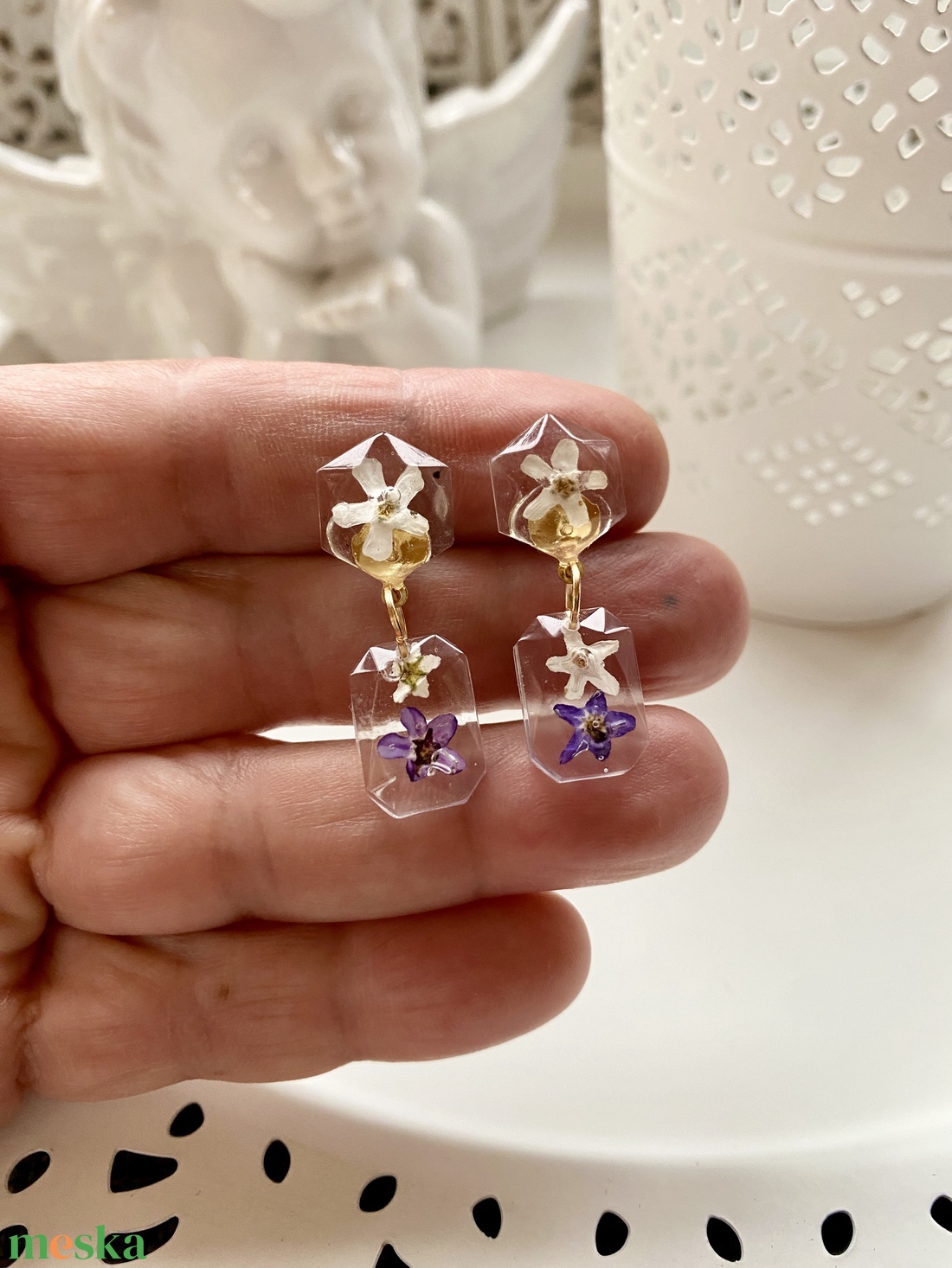 Nefelejcses 2 forma,epoxi gyanta fülbevaló - ékszer - fülbevaló - lógó fülbevaló - Meska.hu