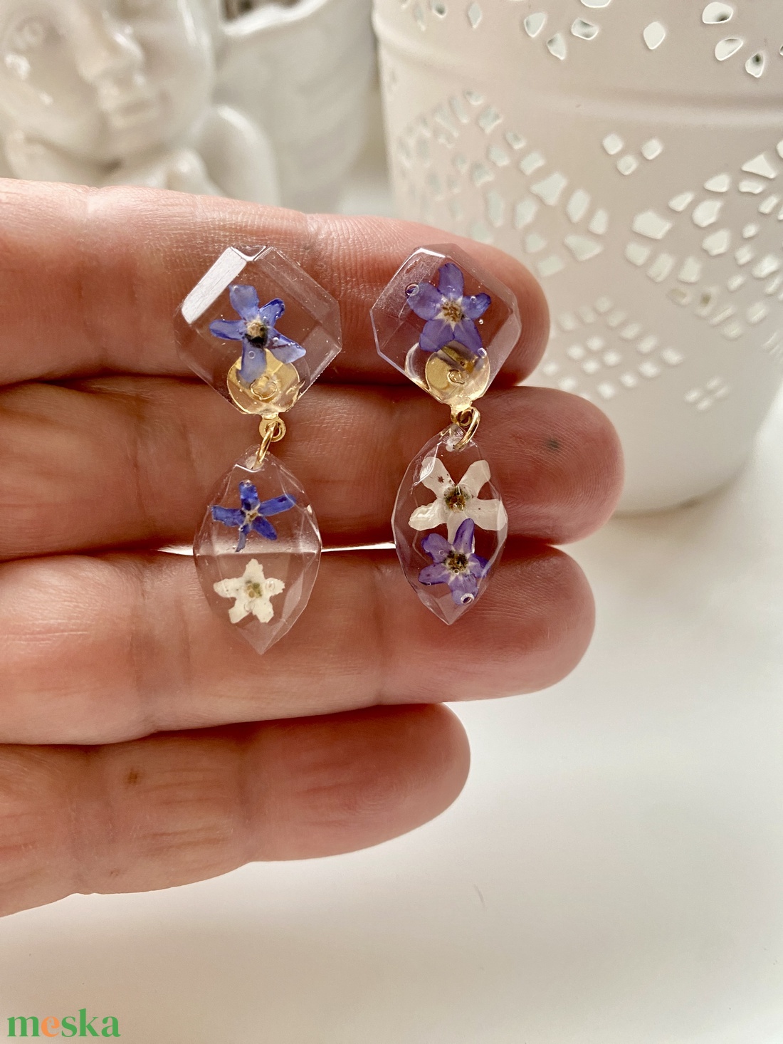 Nefelejcses 2 forma,epoxi gyanta fülbevaló - ékszer - fülbevaló - lógó fülbevaló - Meska.hu