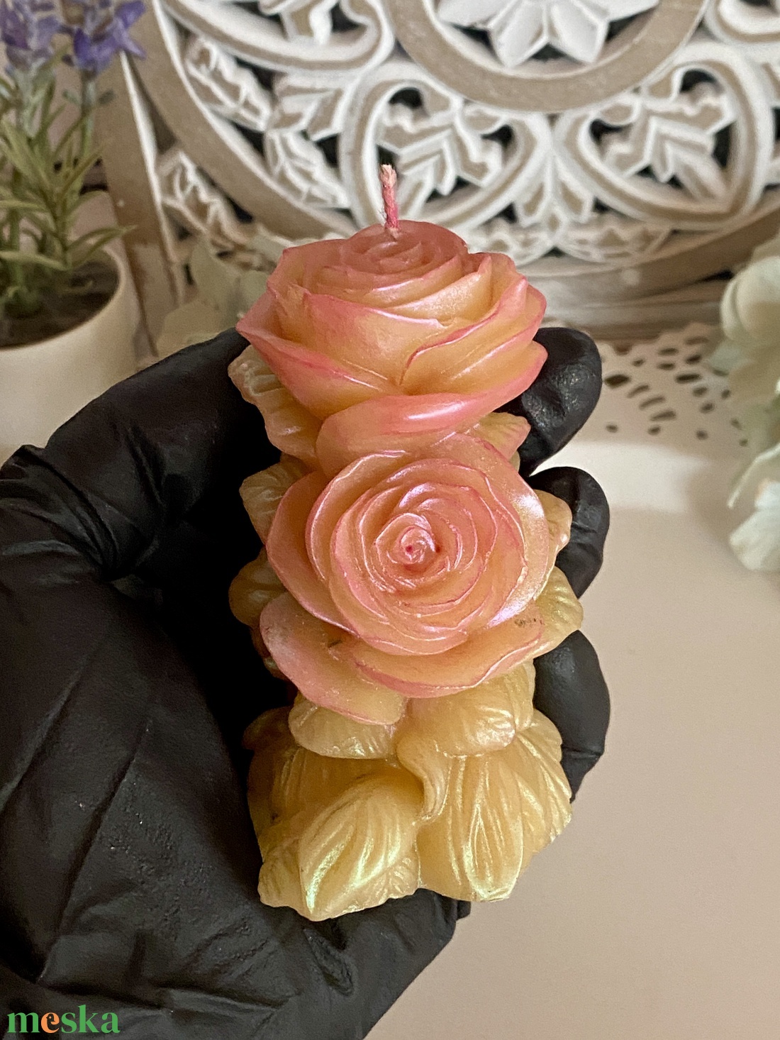 Méhviasz gyertya-virágzó rózsák - esküvő - dekoráció - gyertya & gyertyatartó - Meska.hu