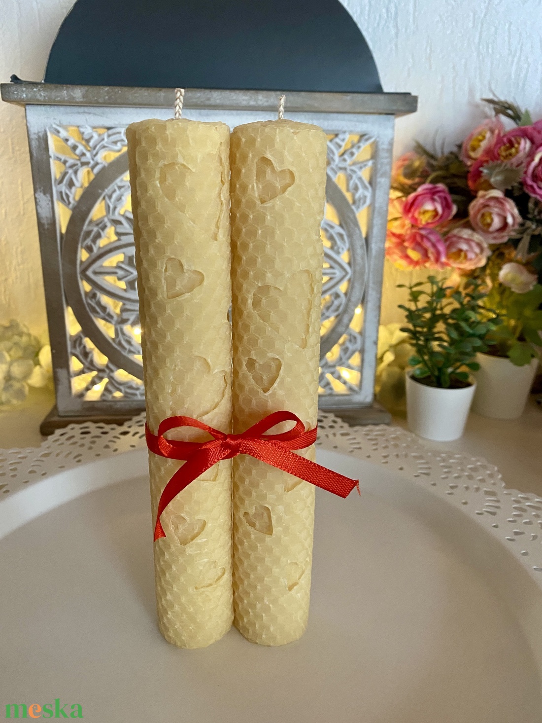 Méhviasz gyertya-Szivecskés páros gyertya - esküvő - dekoráció - gyertya & gyertyatartó - Meska.hu