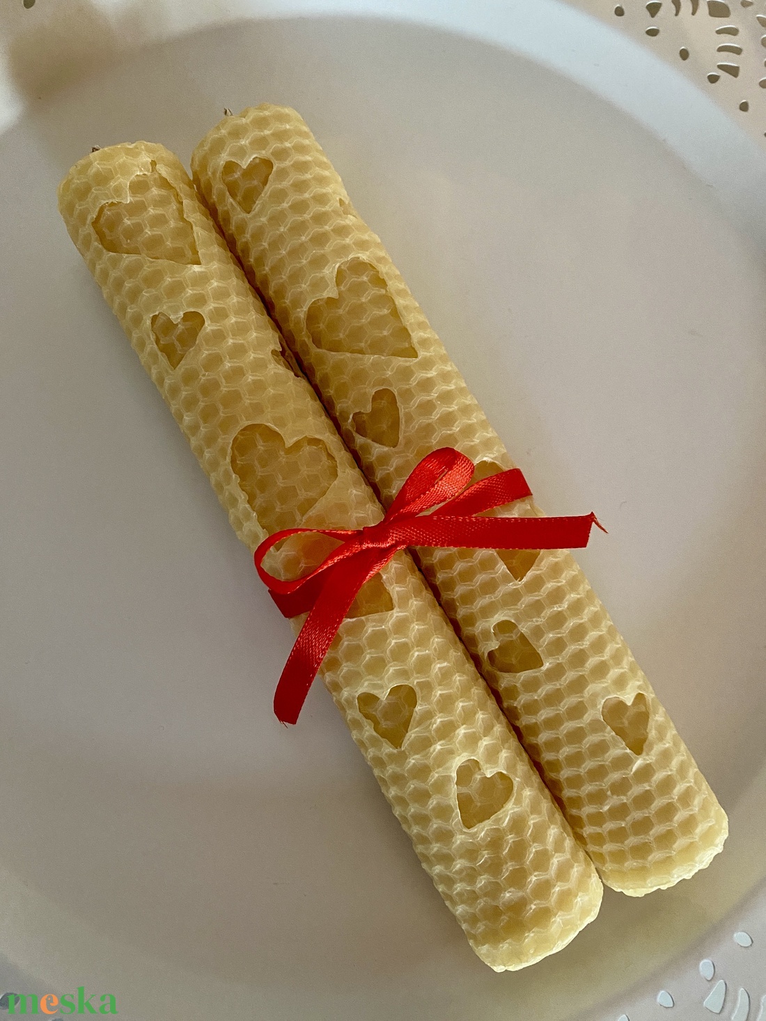 Méhviasz gyertya-Szivecskés páros gyertya - esküvő - dekoráció - gyertya & gyertyatartó - Meska.hu