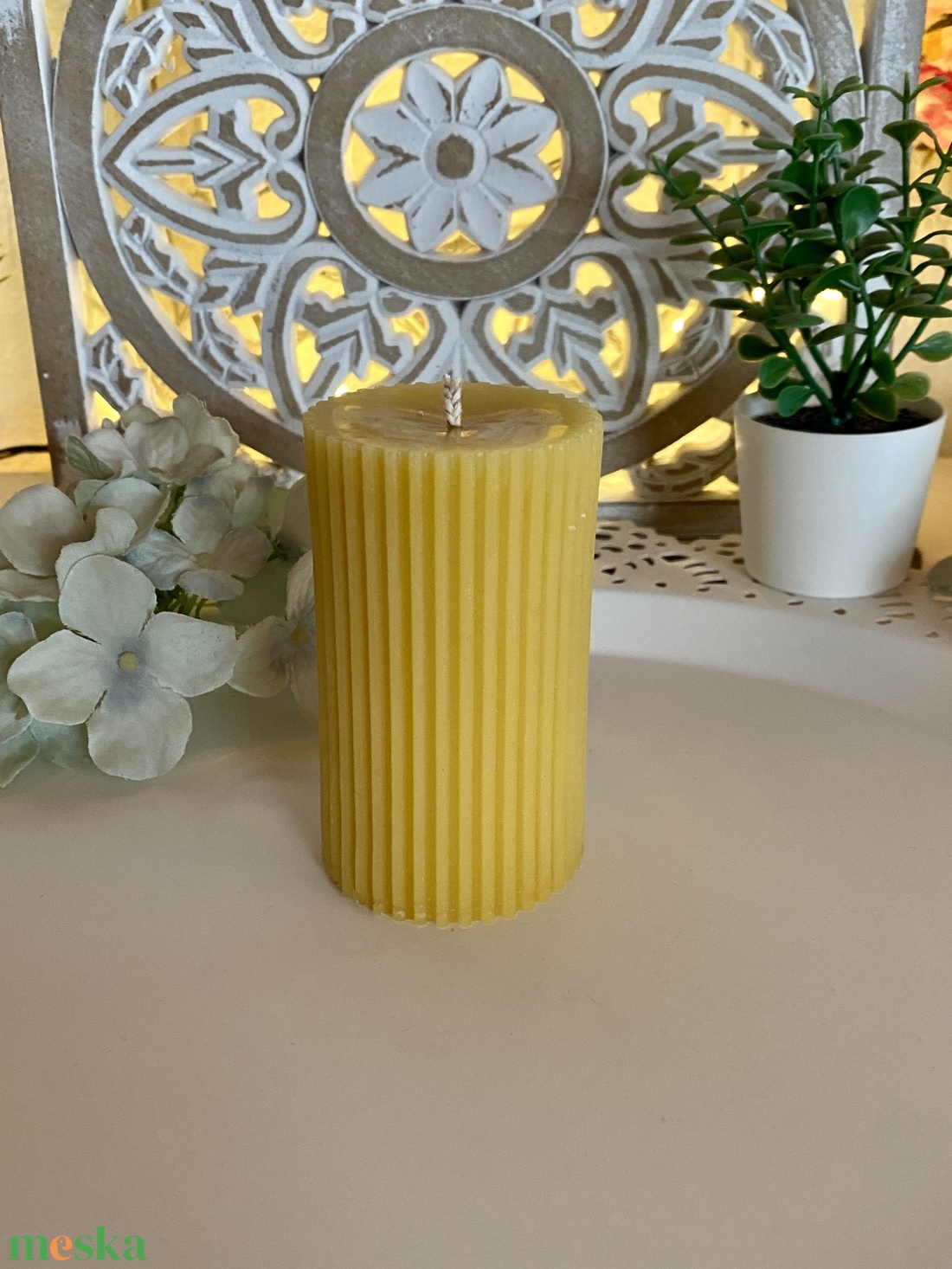 Méhviasz gyertya-Bordás henger 1. - esküvő - dekoráció - gyertya & gyertyatartó - Meska.hu