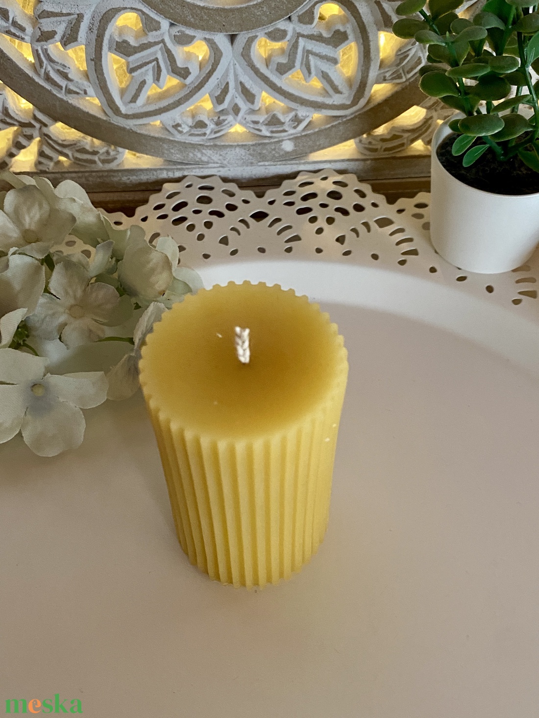 Méhviasz gyertya-Bordás henger 1. - esküvő - dekoráció - gyertya & gyertyatartó - Meska.hu