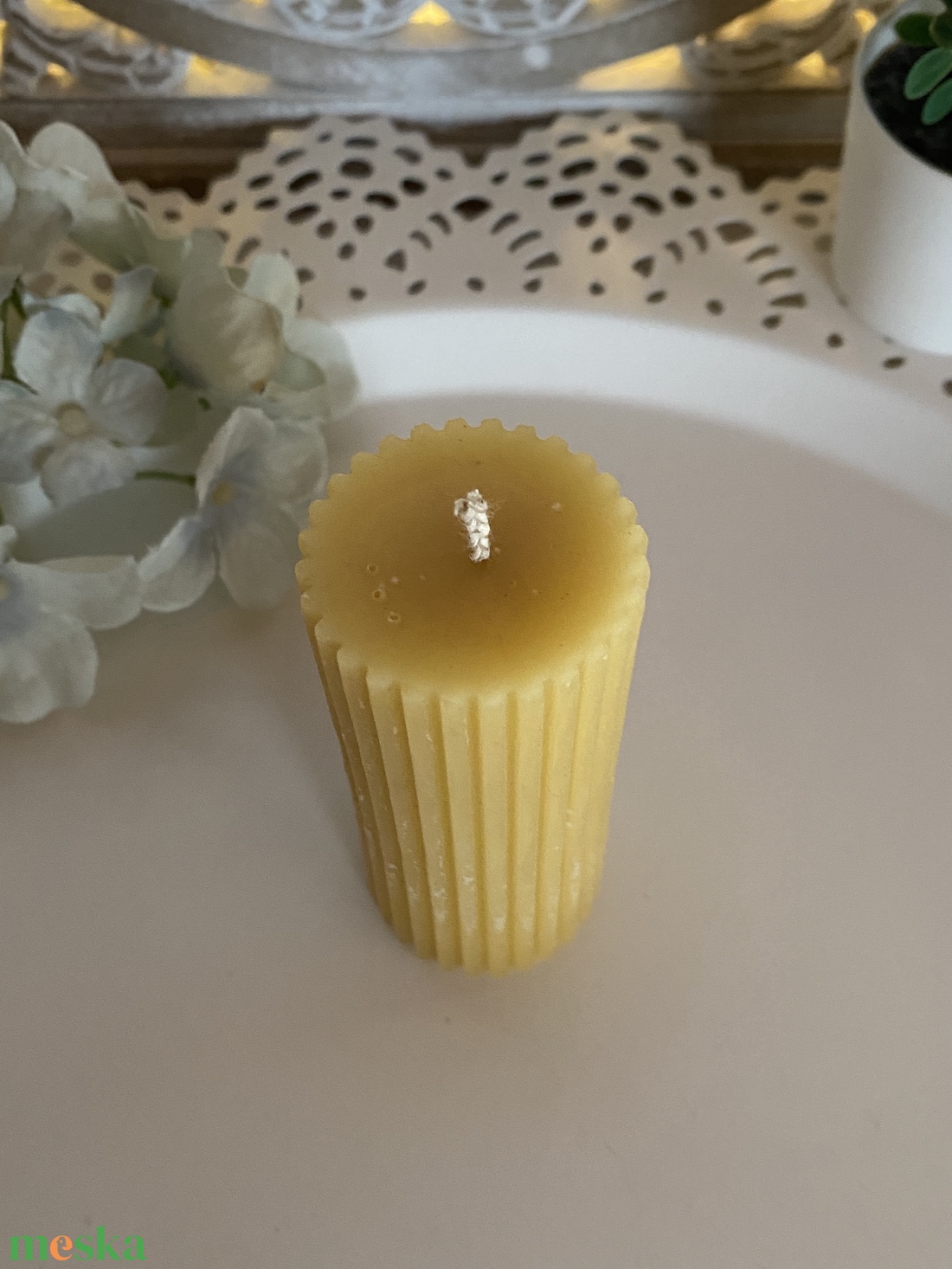 Méhviasz gyertya-Bordás henger 2 - esküvő - dekoráció - gyertya & gyertyatartó - Meska.hu