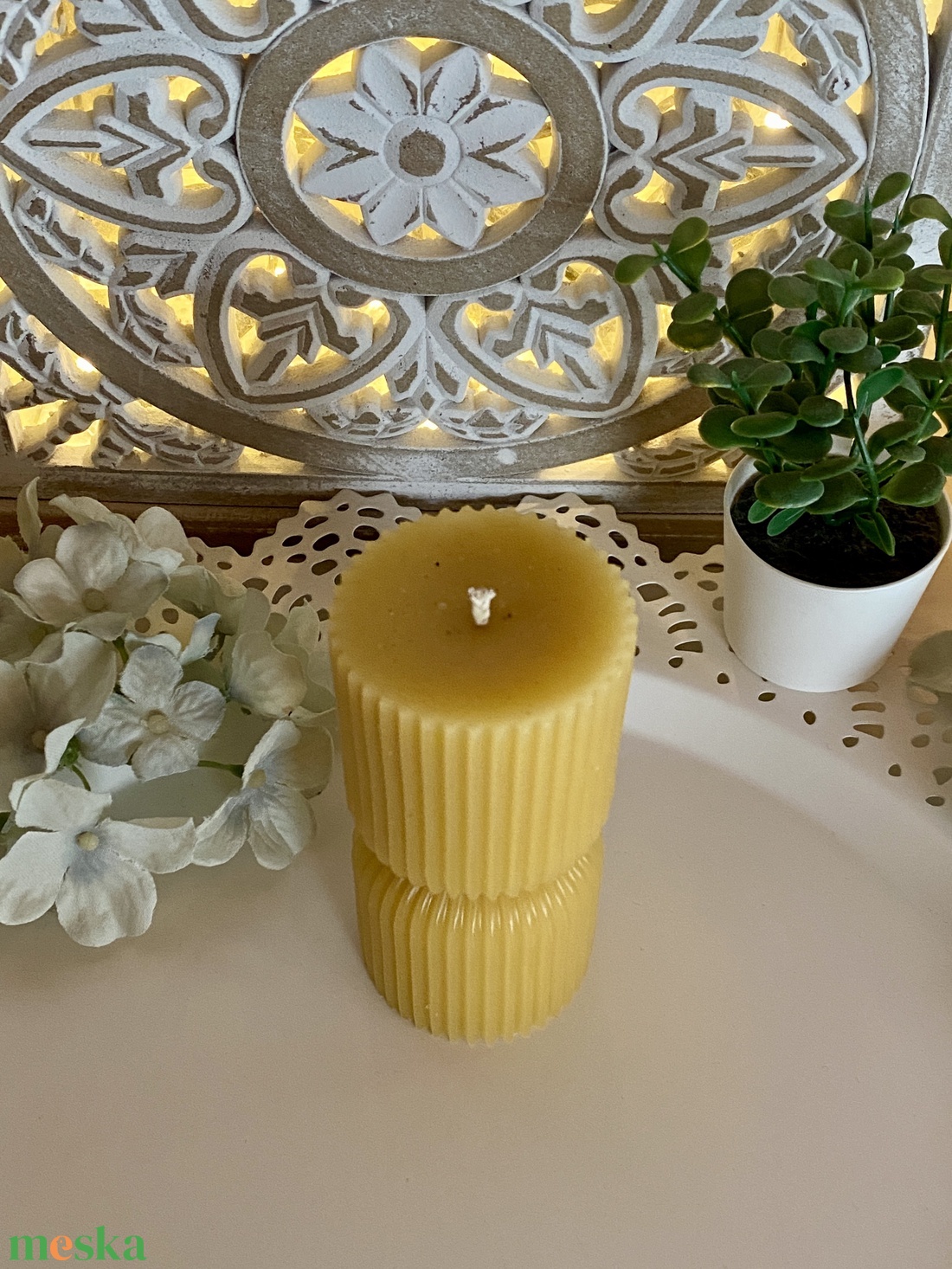 Méhviasz gyertya- Norvég stílusú henger ll.  - esküvő - dekoráció - gyertya & gyertyatartó - Meska.hu