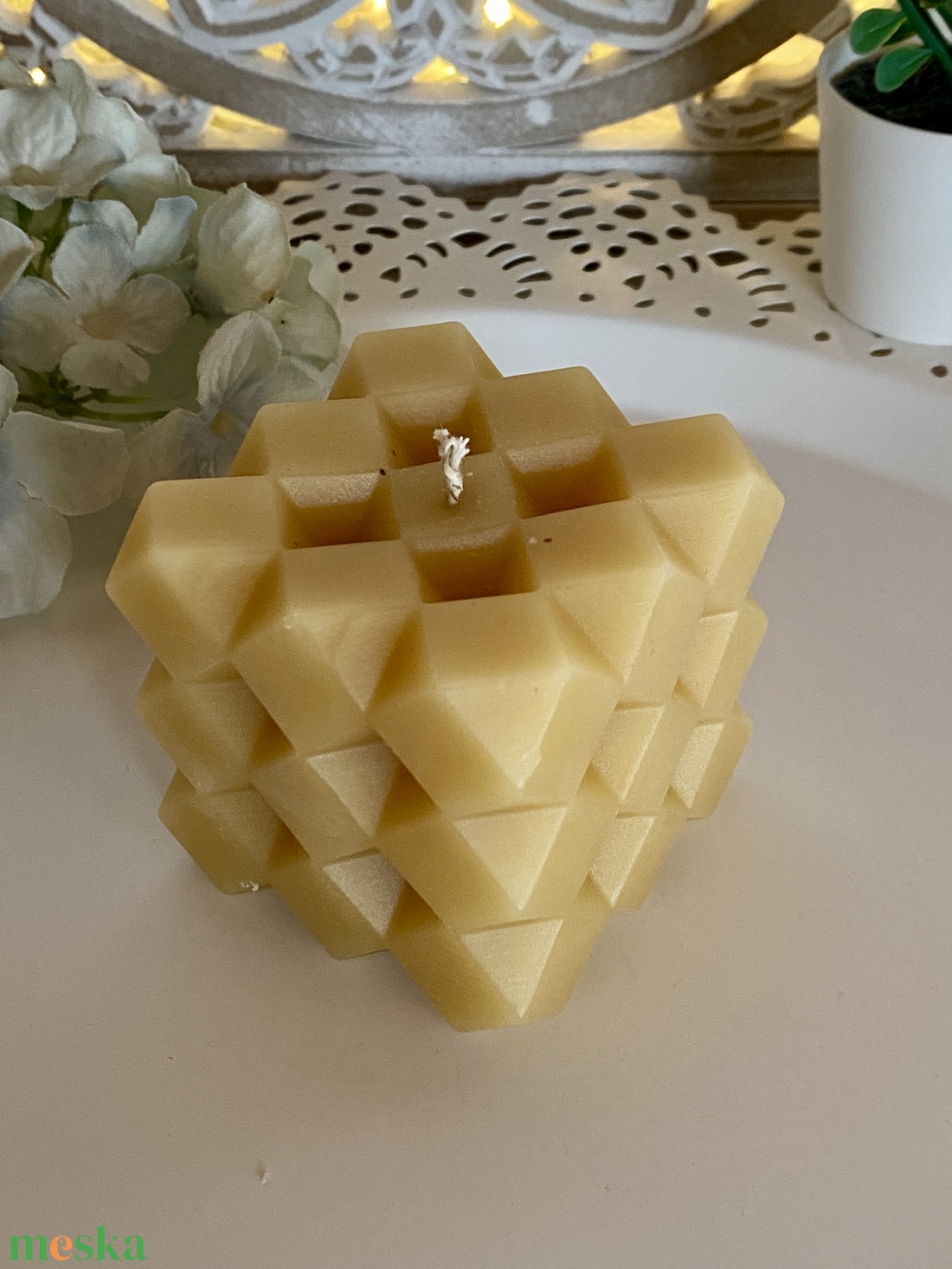 Méhviasz gyertya-nagy rombusz kocka - esküvő - dekoráció - gyertya & gyertyatartó - Meska.hu