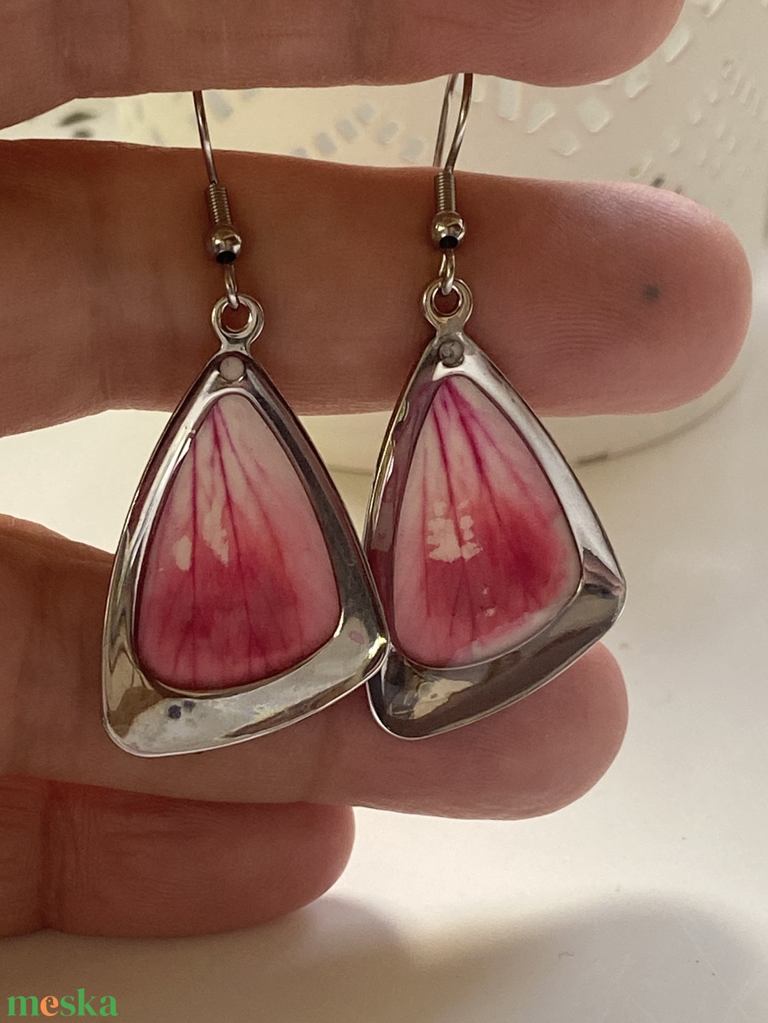 Pink muskátli-cepp műgyanta,nemesacél fülbevaló - ékszer - fülbevaló - lógó fülbevaló - Meska.hu