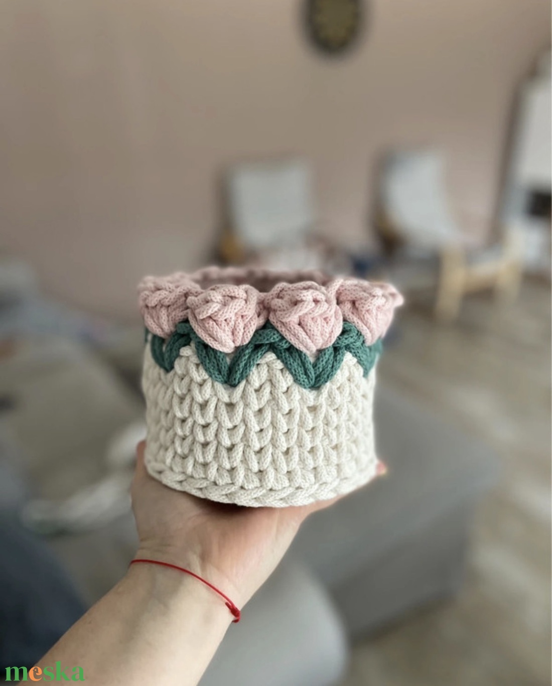 Horgolt anyáknapi tulipános tároló - otthon & életmód - tárolás & rendszerezés - tárolókosár - Meska.hu