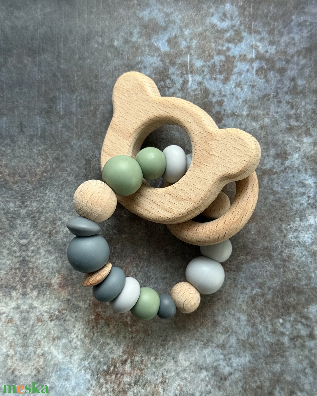 Csörgő rágóka #05 Zsálya -  világos szürke - Antracit  - baba - mama - baba játékok - rágóka - Meska.hu