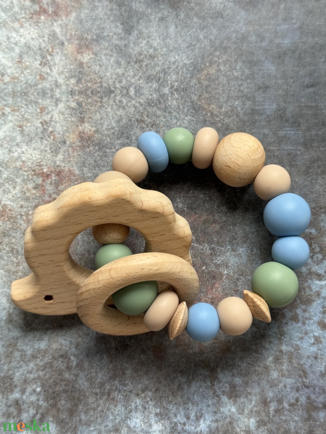 Csörgő rágóka #06 Zsálya -  Púder kék - Karamell  - baba - mama - baba játékok - rágóka - Meska.hu