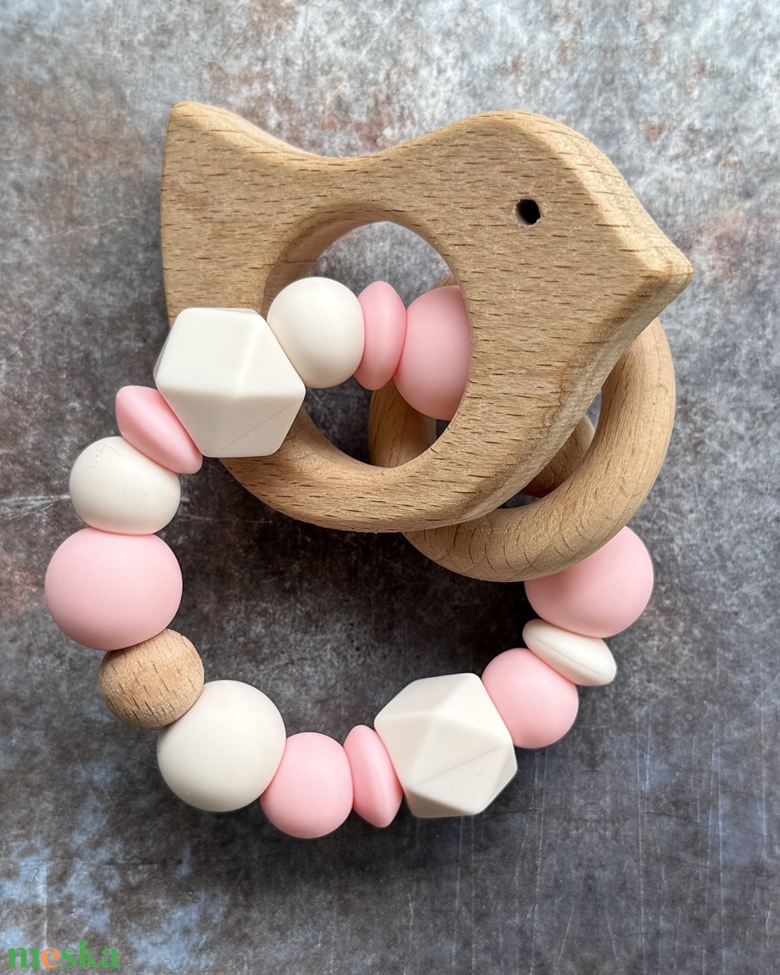 Csörgő rágóka #07 Vanília -  Púder rózsaszín  - baba - mama - baba játékok - rágóka - Meska.hu