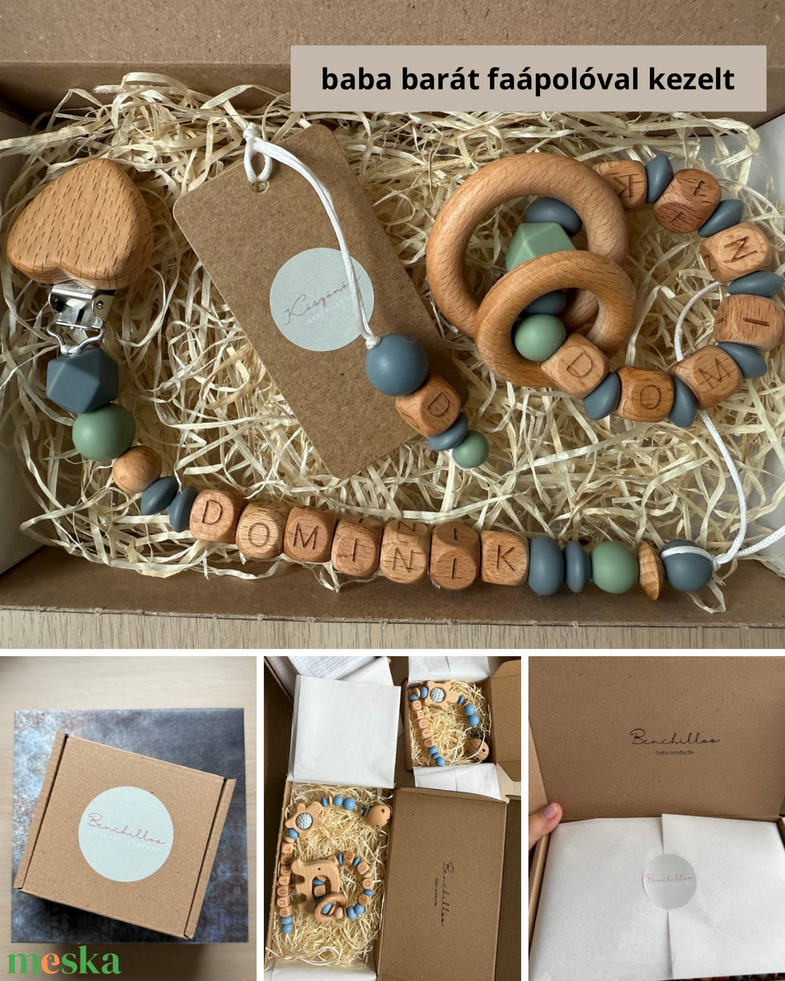 BABABOX #04 Csörgő rágóka  és cumilánc Mályva - Vanília - baba - mama - baba játékok - rágóka - Meska.hu