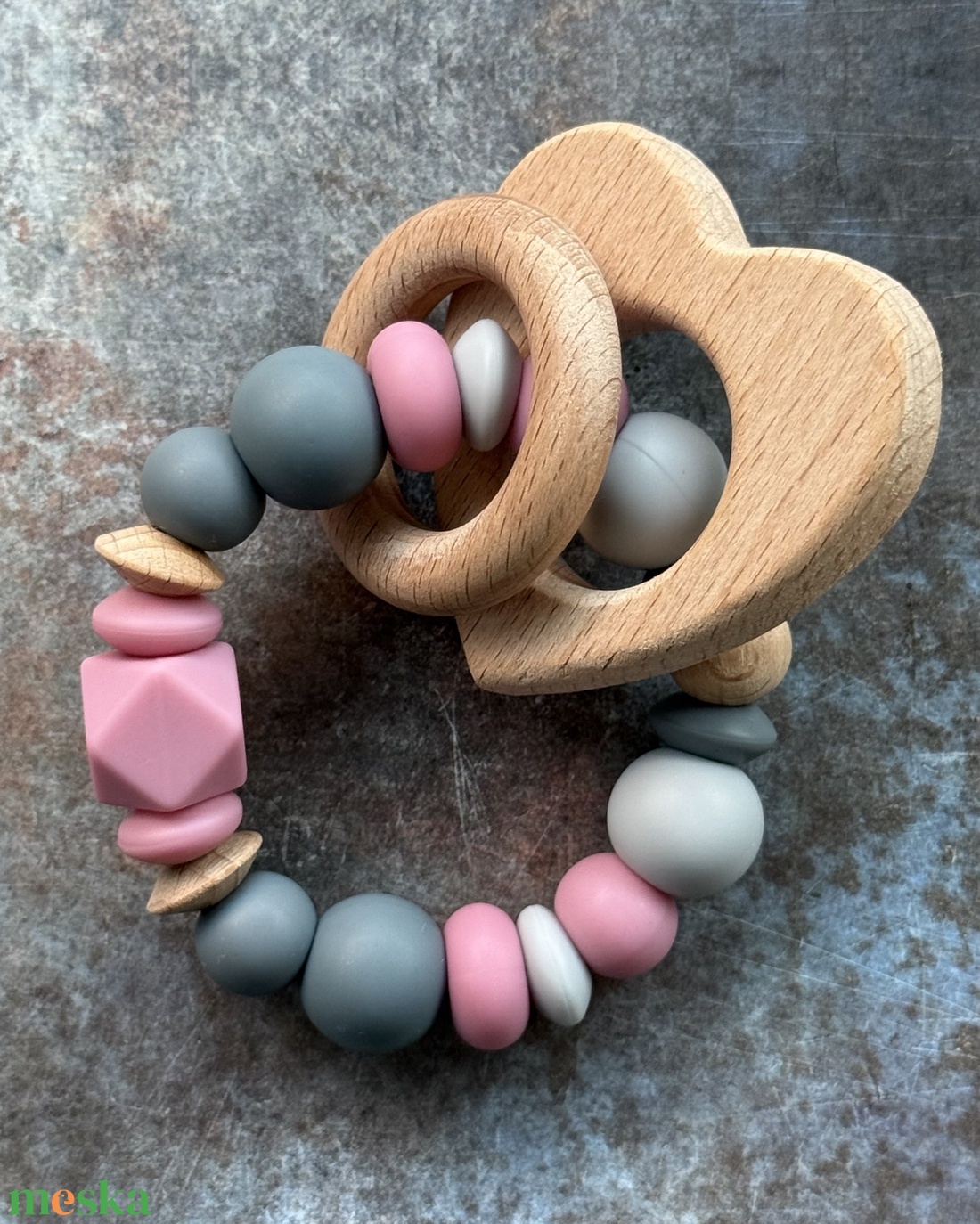 Csörgő rágóka #12  Antracit - mályva - baba - mama - baba játékok - rágóka - Meska.hu