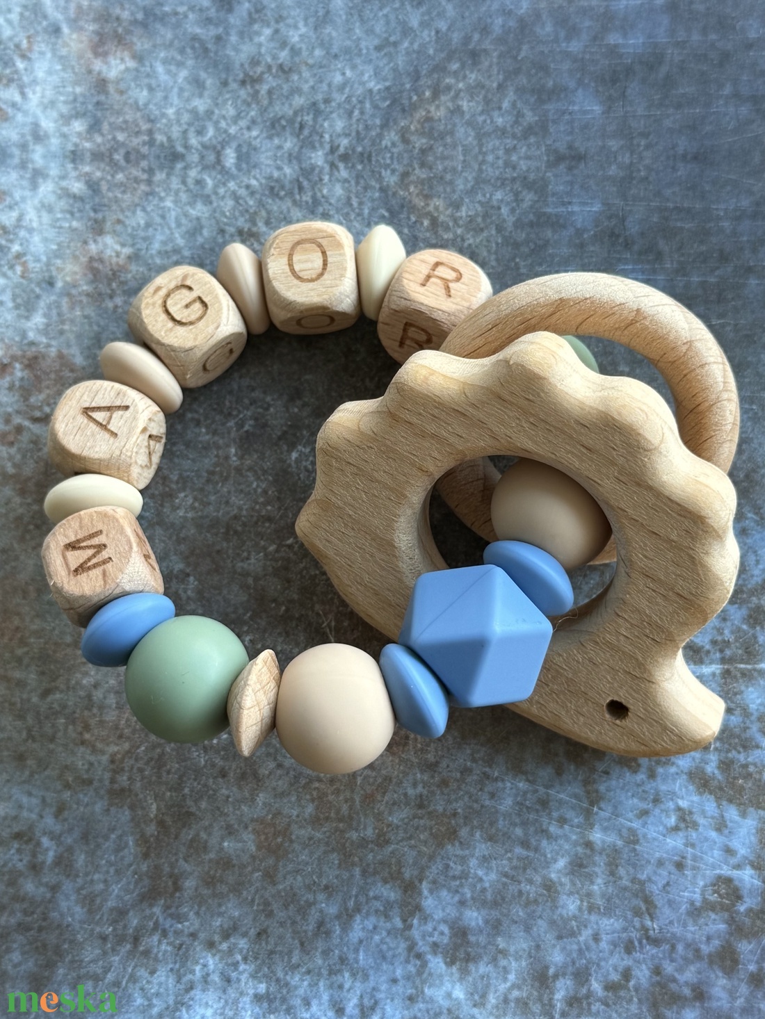 Csörgő rágóka #16 Púder kék  Zsálya  Bézs Karamell - baba - mama - baba játékok - rágóka - Meska.hu