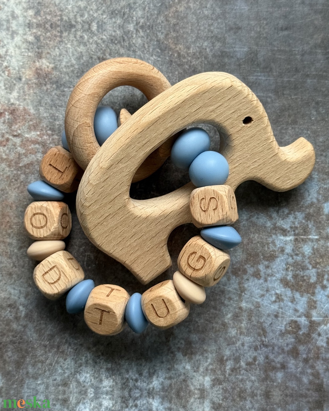 Csörgő rágóka #17 Púder kék - bézs - baba - mama - baba játékok - rágóka - Meska.hu