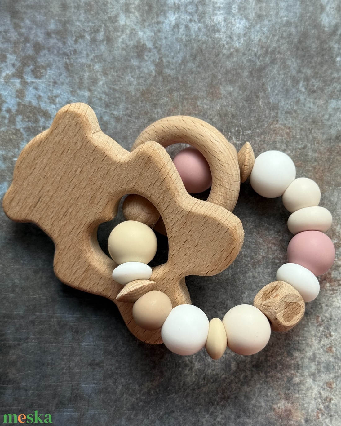 Csörgő rágóka # 25 bézs mályva vanília fehér karamell - baba - mama - baba játékok - rágóka - Meska.hu