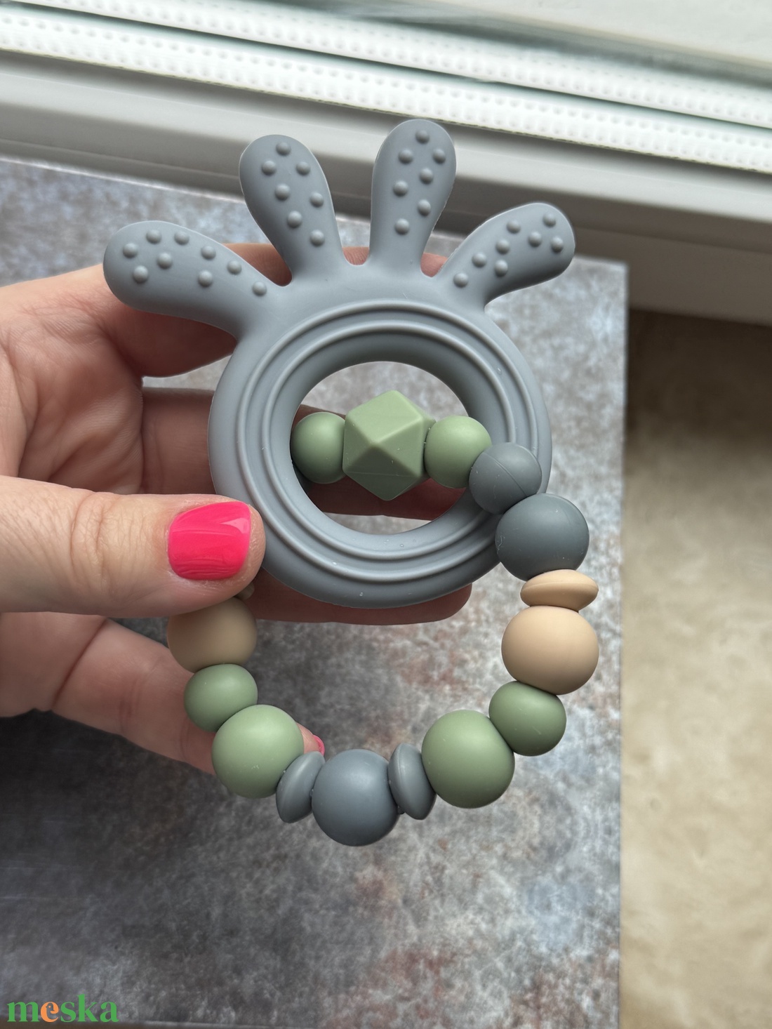 Polip r�góka #01 antracit zsálya karamell - baba - mama - baba játékok - rágóka - Meska.hu