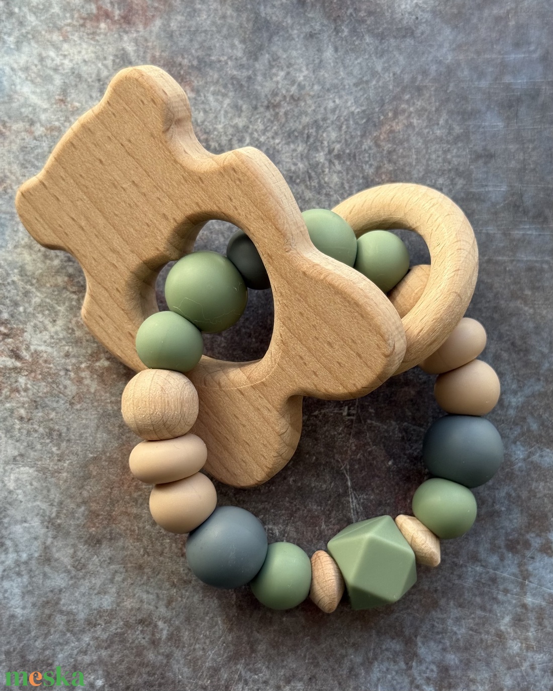 Csörgő rágóka #30 karamell - antracit - zsálya - baba - mama - baba játékok - rágóka - Meska.hu