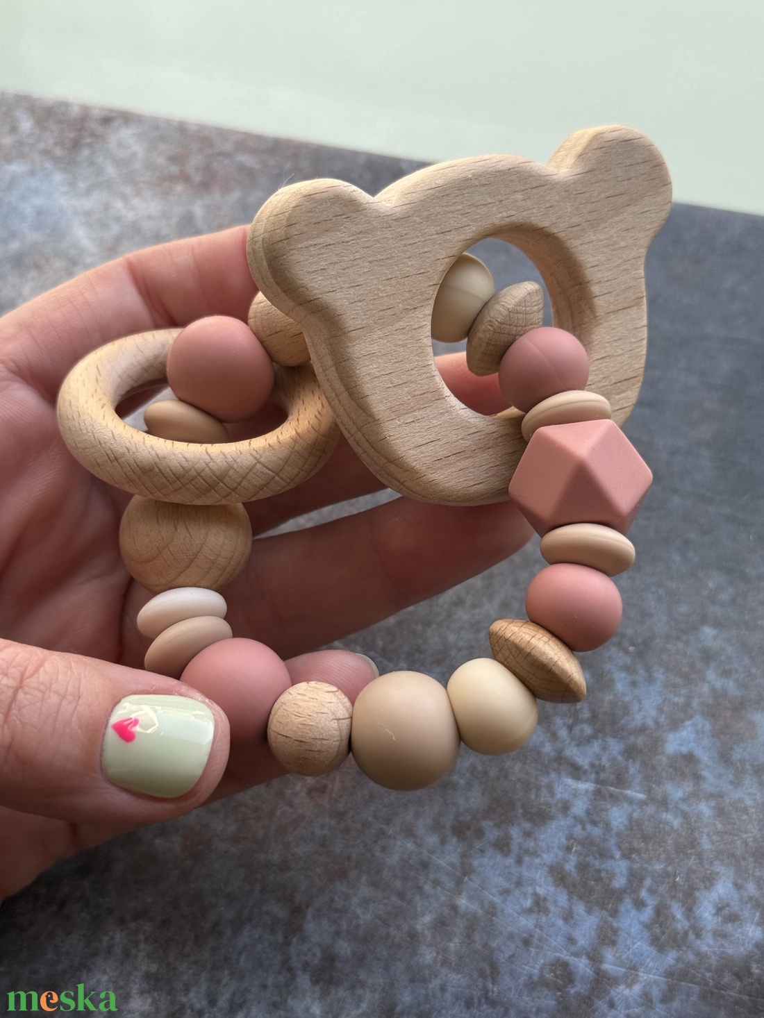 Csörgő rágóka #31 rozé bézs karamell - baba - mama - baba játékok - rágóka - Meska.hu