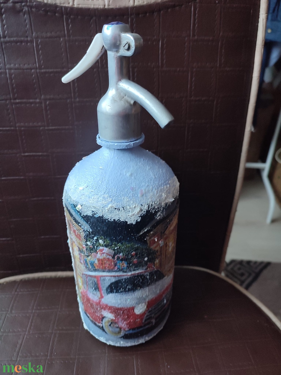 retro szódásüveg - karácsony - karácsonyi lakásdekoráció - ünnepi asztaldekoráció - Meska.hu