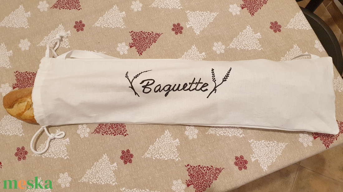 Textil baguette zsák felirattal, vállra akasztható pamut baguette zsák, fehér baguette zsák - táska & tok - bevásárlás & shopper táska - kenyeres zsák - Meska.hu