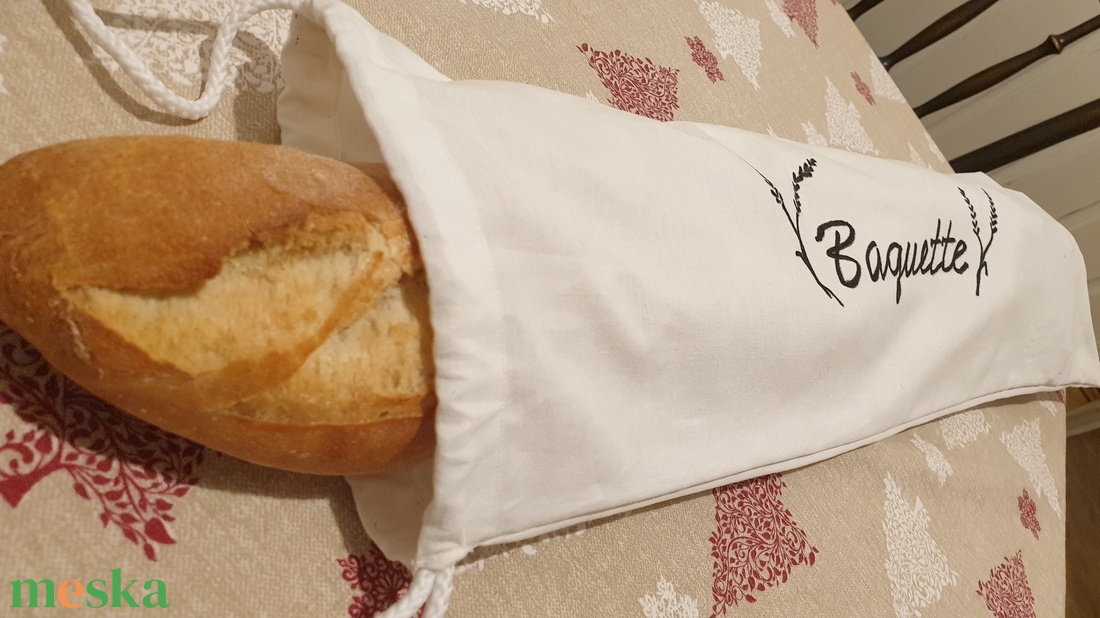 Textil baguette zsák felirattal, vállra akasztható pamut baguette zsák, fehér baguette zsák - táska & tok - bevásárlás & shopper táska - kenyeres zsák - Meska.hu