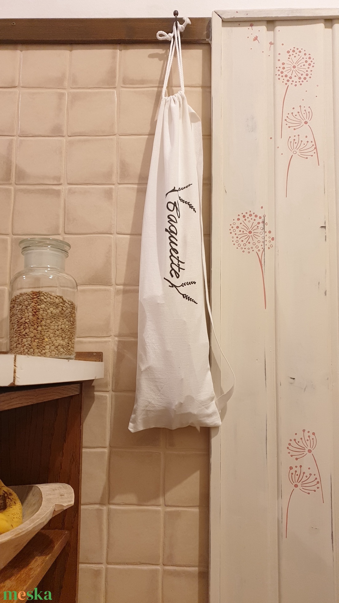 Textil baguette zsák felirattal, vállra akasztható pamut baguette zsák, fehér baguette zsák - táska & tok - bevásárlás & shopper táska - kenyeres zsák - Meska.hu