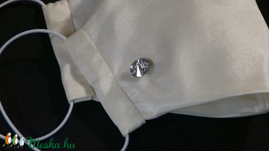 Swarovski kővel díszített alkalmi maszk, fehér selyem köves maszk esküvőre, keresztelőre, eljegyzésre, 2 rétegű fehér te - női - női - Meska.hu