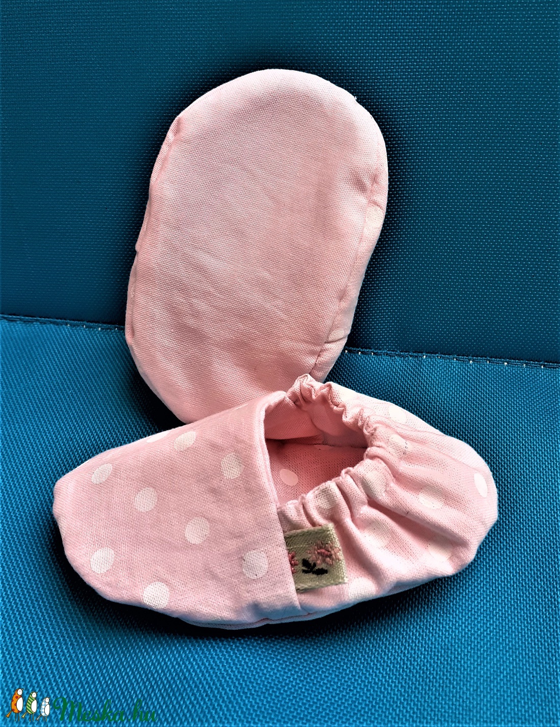 Nyári textil babacipő, kocsicipő, mintás bébicipő, 2 oldalas rózsaszín pöttyös babacipő - ruha & divat - babaruha & gyerekruha - babacipő - Meska.hu