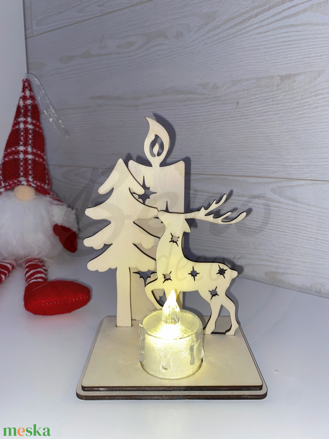 Karácsonyi dekoráció - rénszarvas, fenyőfa és gyertya - karácsony - karácsonyi lakásdekoráció - karácsonyi lakásdíszek - Meska.hu