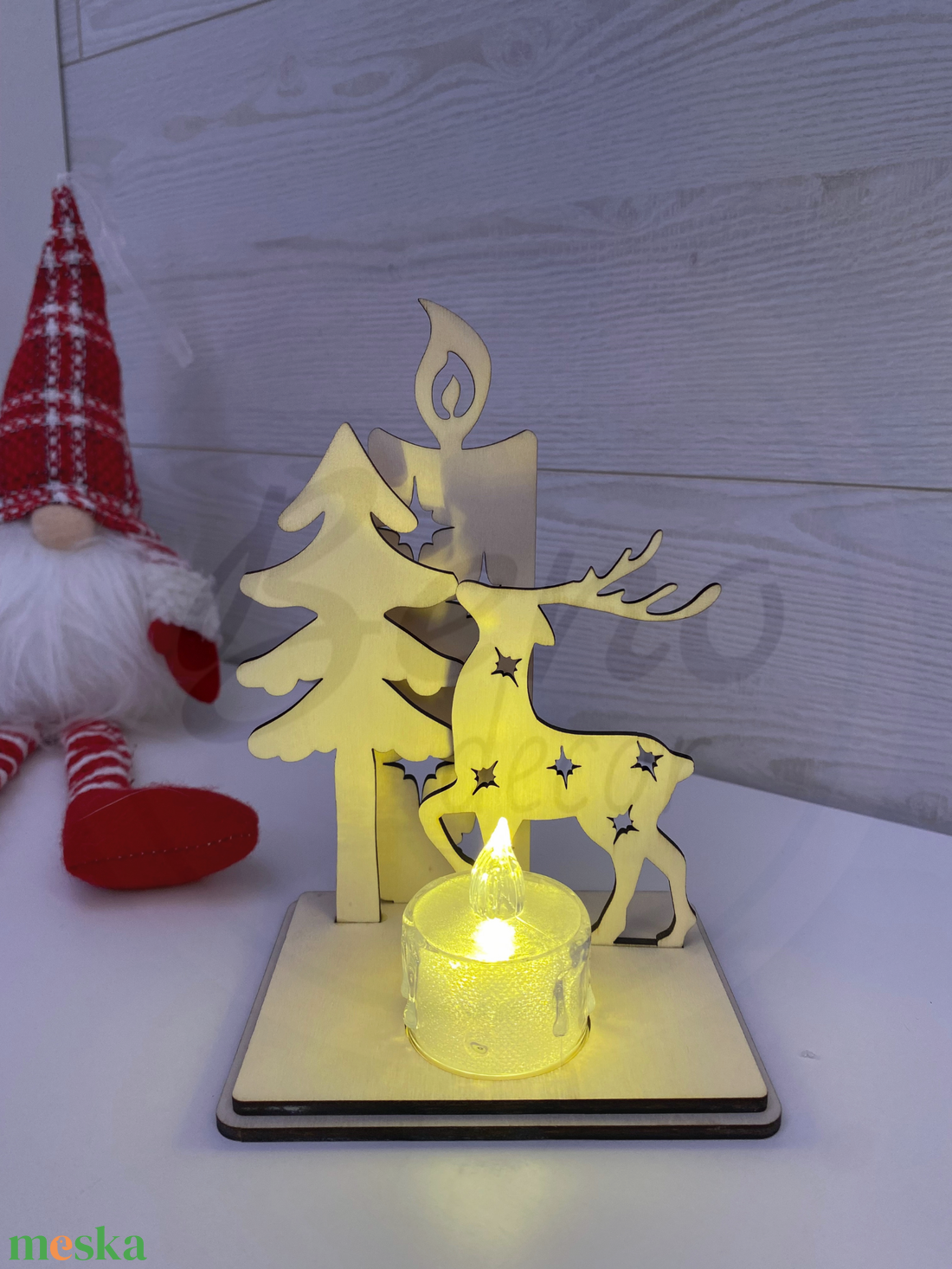 Karácsonyi dekoráció - rénszarvas, fenyőfa és gyertya - karácsony - karácsonyi lakásdekoráció - karácsonyi lakásdíszek - Meska.hu